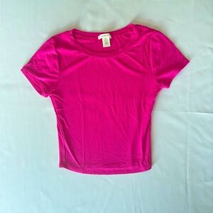 Hot Pink Cropped Ribbed Tank Top Fuchsia Cute Form Fitting Tight Top Basic Tee